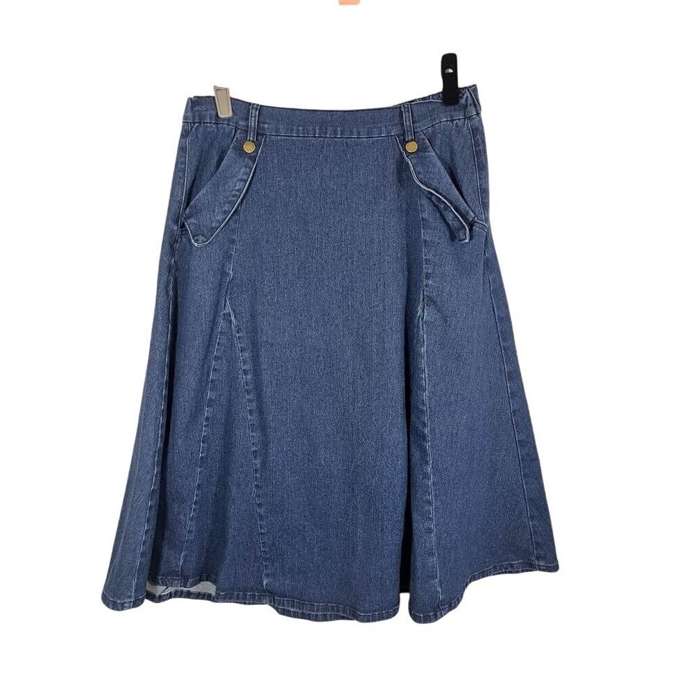 Retro Denim Jean Skirt Blue XL Dark Wash Western Cowgirl Boho Hippie Indie Folk